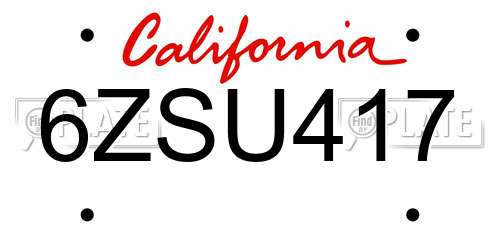 6ZSU417 California License Plate