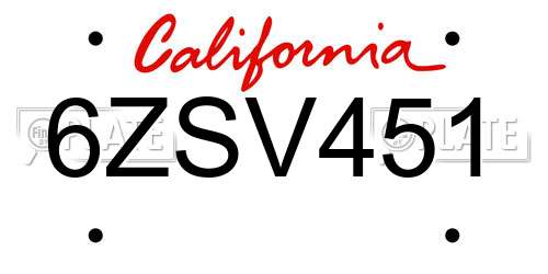 6ZSV451 California License Plate