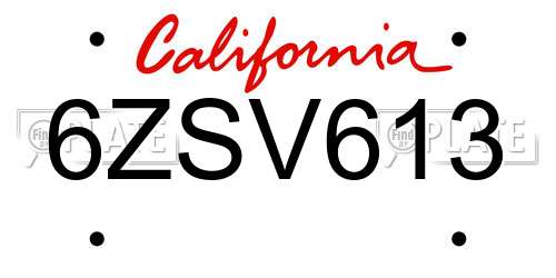 6ZSV613 California License Plate