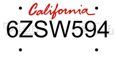 6ZSW594 California License Plate