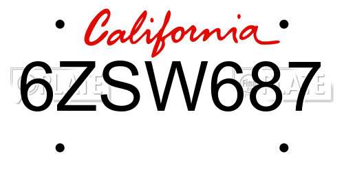 6ZSW687 California License Plate