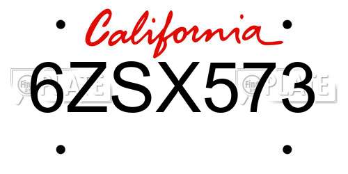 6ZSX573 California License Plate