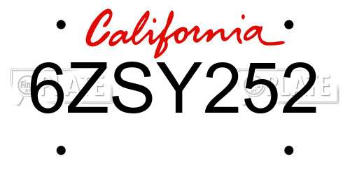 6ZSY252 California License Plate