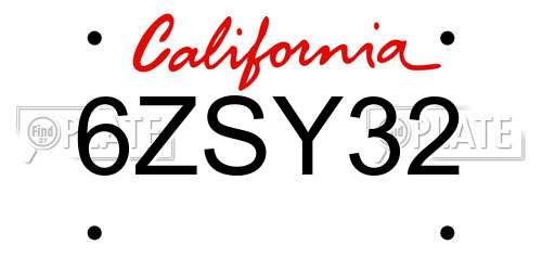 6ZSY32 California License Plate