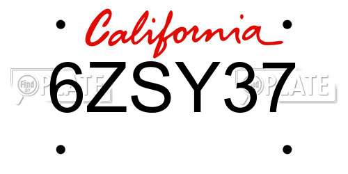 6ZSY37 California License Plate
