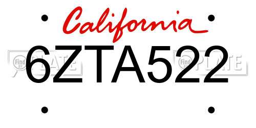 6ZTA522 California License Plate