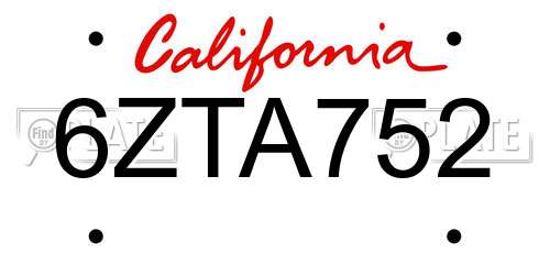 6ZTA752 California License Plate