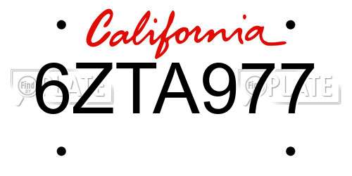 6ZTA977 California License Plate