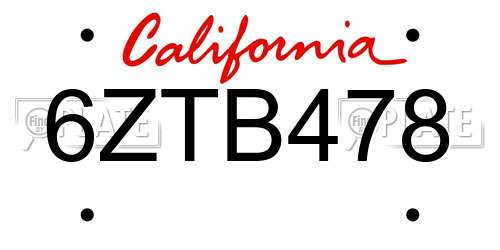 6ZTB478 California License Plate