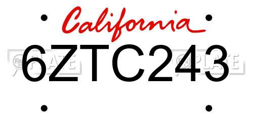 6ZTC243 California License Plate