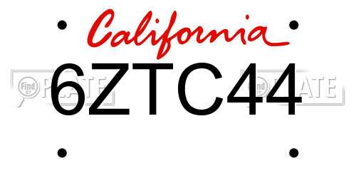 6ZTC44 California License Plate