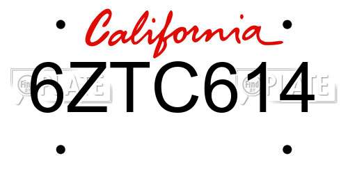 6ZTC614 California License Plate