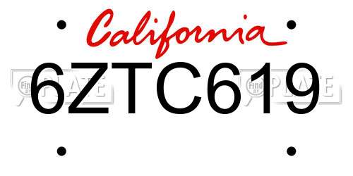 6ZTC619 California License Plate