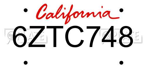 6ZTC748 California License Plate