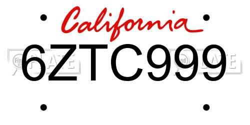 6ZTC999 California License Plate