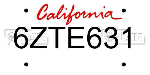 6ZTE631 California License Plate