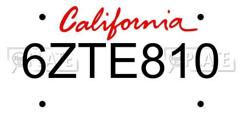6ZTE810 California License Plate