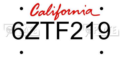 6ZTF219 California License Plate