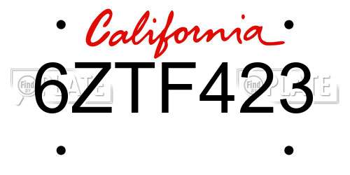 6ZTF423 California License Plate