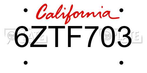 6ZTF703 California License Plate