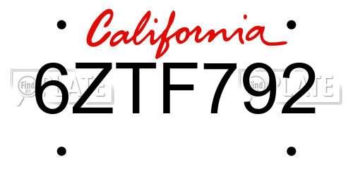 6ZTF792 California License Plate