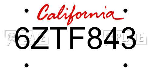 6ZTF843 California License Plate