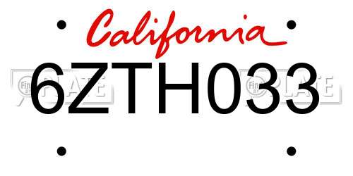 6ZTH033 California License Plate