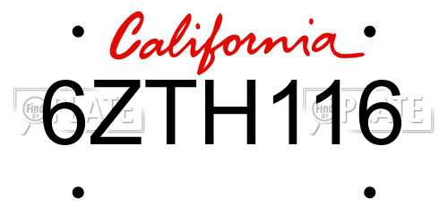 6ZTH116 California License Plate