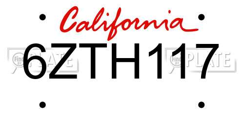 6ZTH117 California License Plate