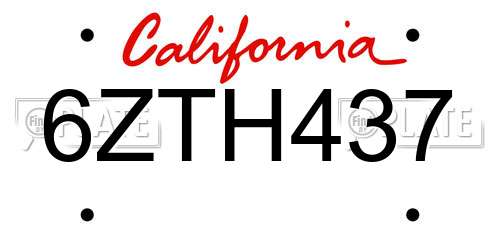 6ZTH437 California License Plate