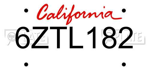 6ZTL182 California License Plate