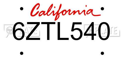 6ZTL540 California License Plate