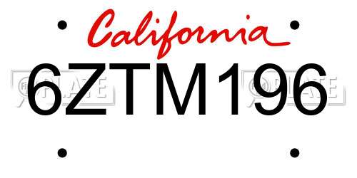 6ZTM196 California License Plate