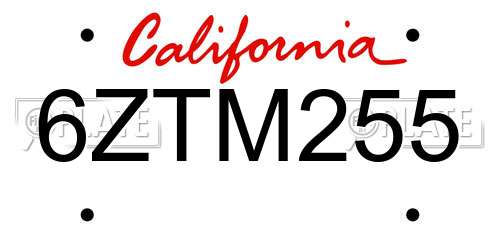 6ZTM255 California License Plate