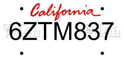 6ZTM837 California License Plate
