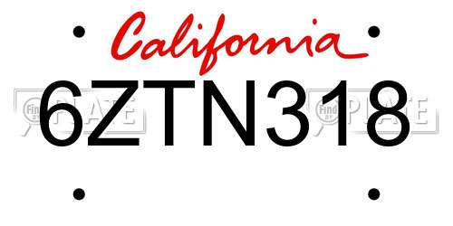 6ZTN318 California License Plate
