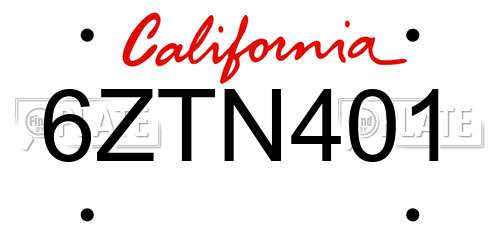 6ZTN401 California License Plate