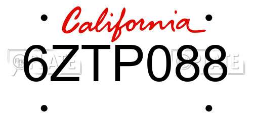 6ZTP088 California License Plate