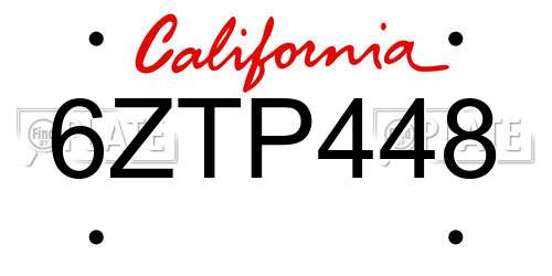 6ZTP448 California License Plate