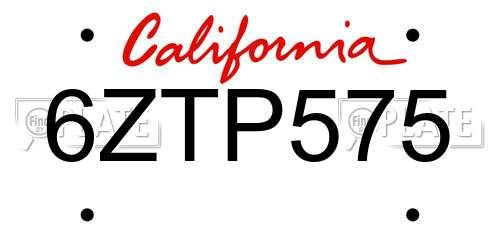 6ZTP575 California License Plate