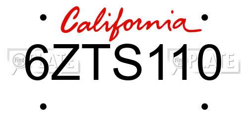 6ZTS110 California License Plate