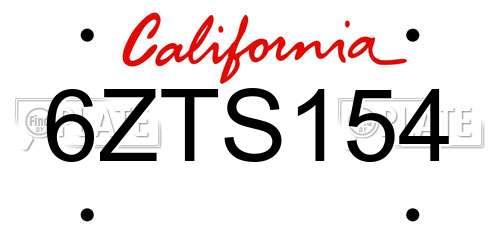 6ZTS154 California License Plate