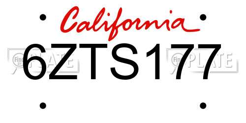 6ZTS177 California License Plate