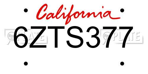 6ZTS377 California License Plate