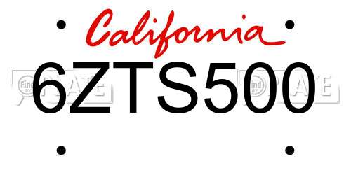 6ZTS500 California License Plate