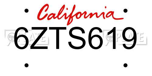 6ZTS619 California License Plate