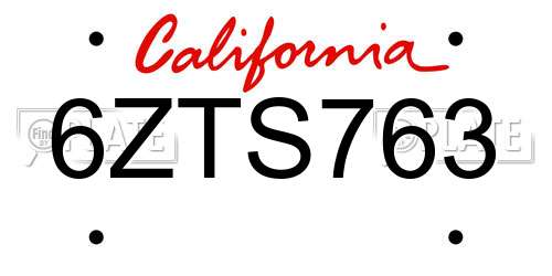 6ZTS763 California License Plate