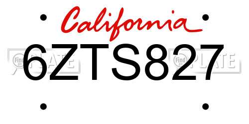 6ZTS827 California License Plate