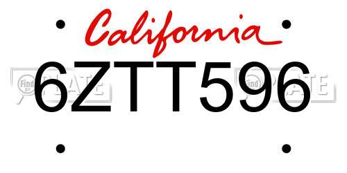 6ZTT596 California License Plate
