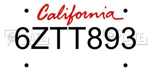 6ZTT893 California License Plate